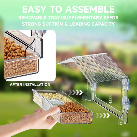 Yieach window feeder includes two seed grids for varied bird diets.