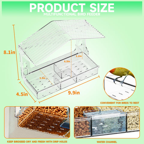 Yieach window feeder features a water storage compartment for birds to drink.