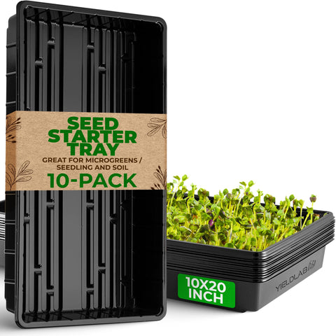 Yield Lab propagation tray 10x20 black front view shows sturdy, reusable seedling housing.