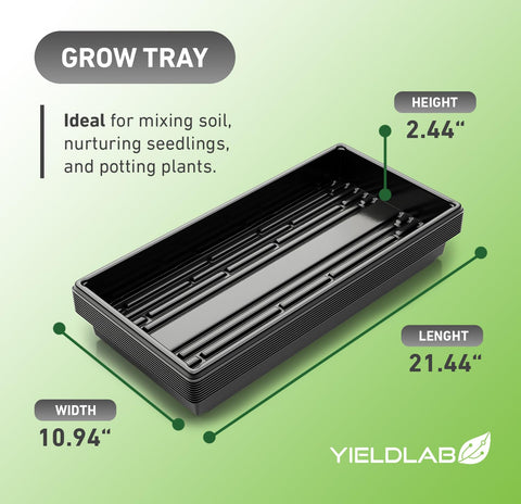 Yield Lab propagation tray 10x20 black side angle highlighting durable construction for long-term use.