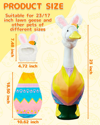Yigney Goose Outfit features colorful Easter egg patterns for vibrant yard decor.