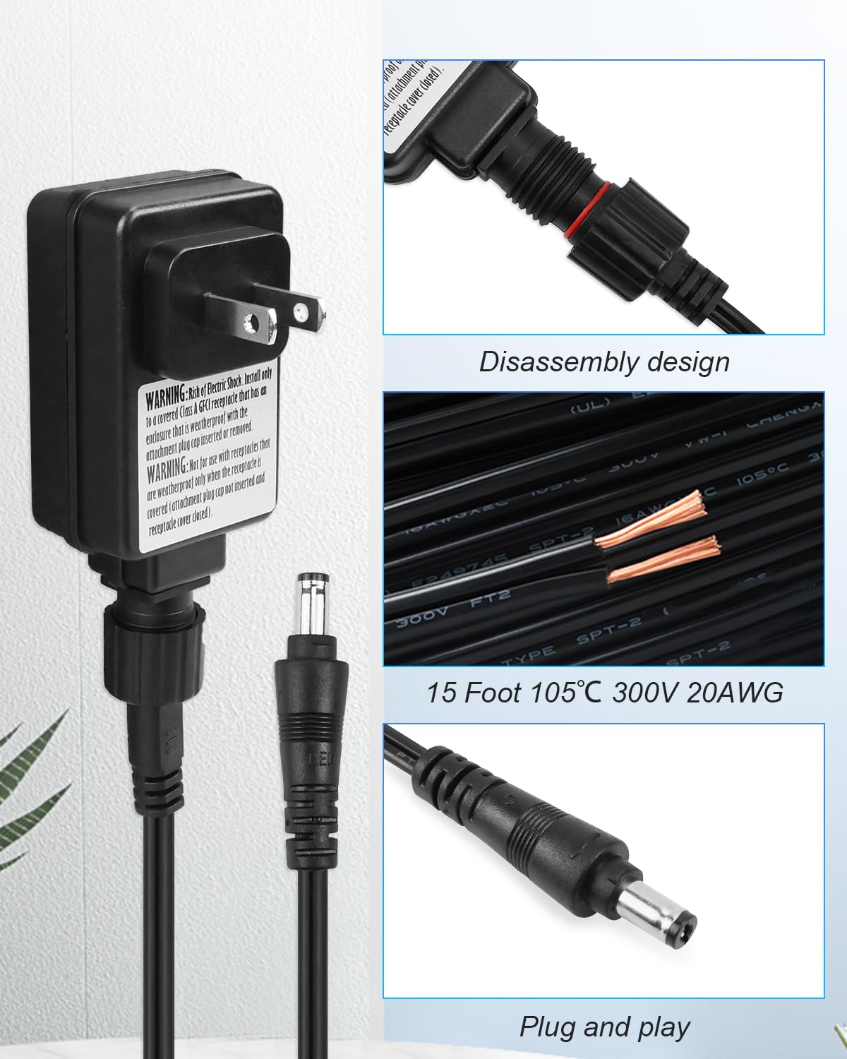 YIGUCS 15ft cord for power adapter enables flexible placement.