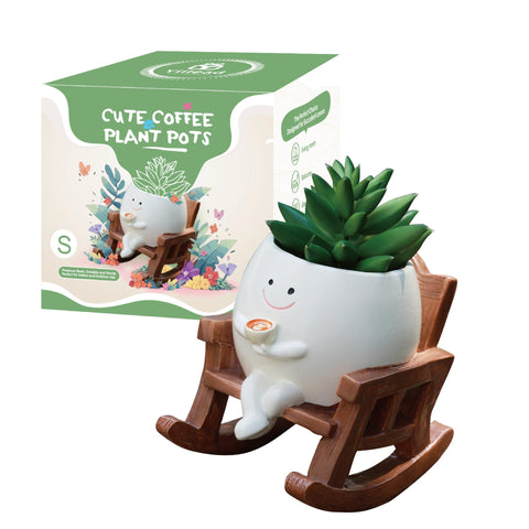 Yiilead Smiley Face Planter Pot on a rocking chair enhances indoor or outdoor charm.