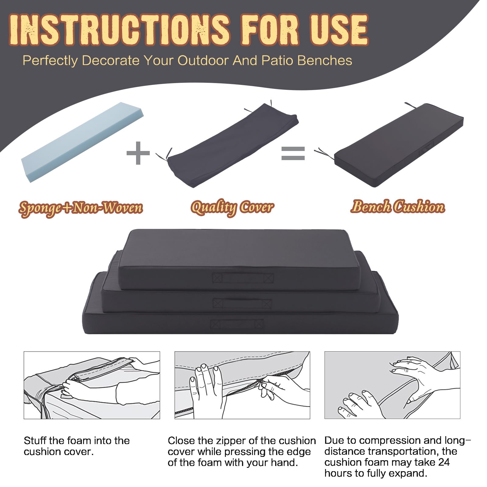 Adjustable straps on YIJIAN HOME bench cushion keep it securely in place