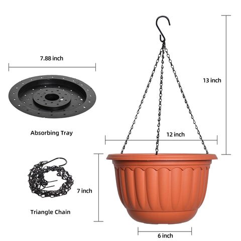 YIKUSH hanging planter 12-inch terracotta side view highlighting weather-resistant design for outdoor use