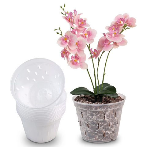 YIKUSH 7-inch clear orchid pot top view shows slim profile and clarity.