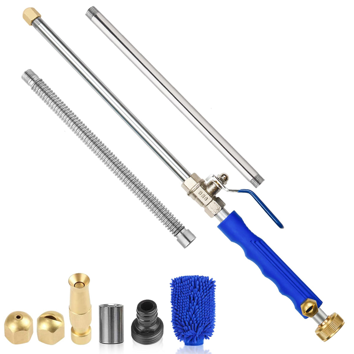 Yiliaw 39-inch wand assembled for extended reach to cars and gutters.