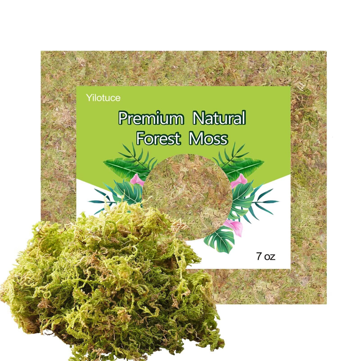 Yilotuce forest moss brick 7oz for quick moisture retention in pots.