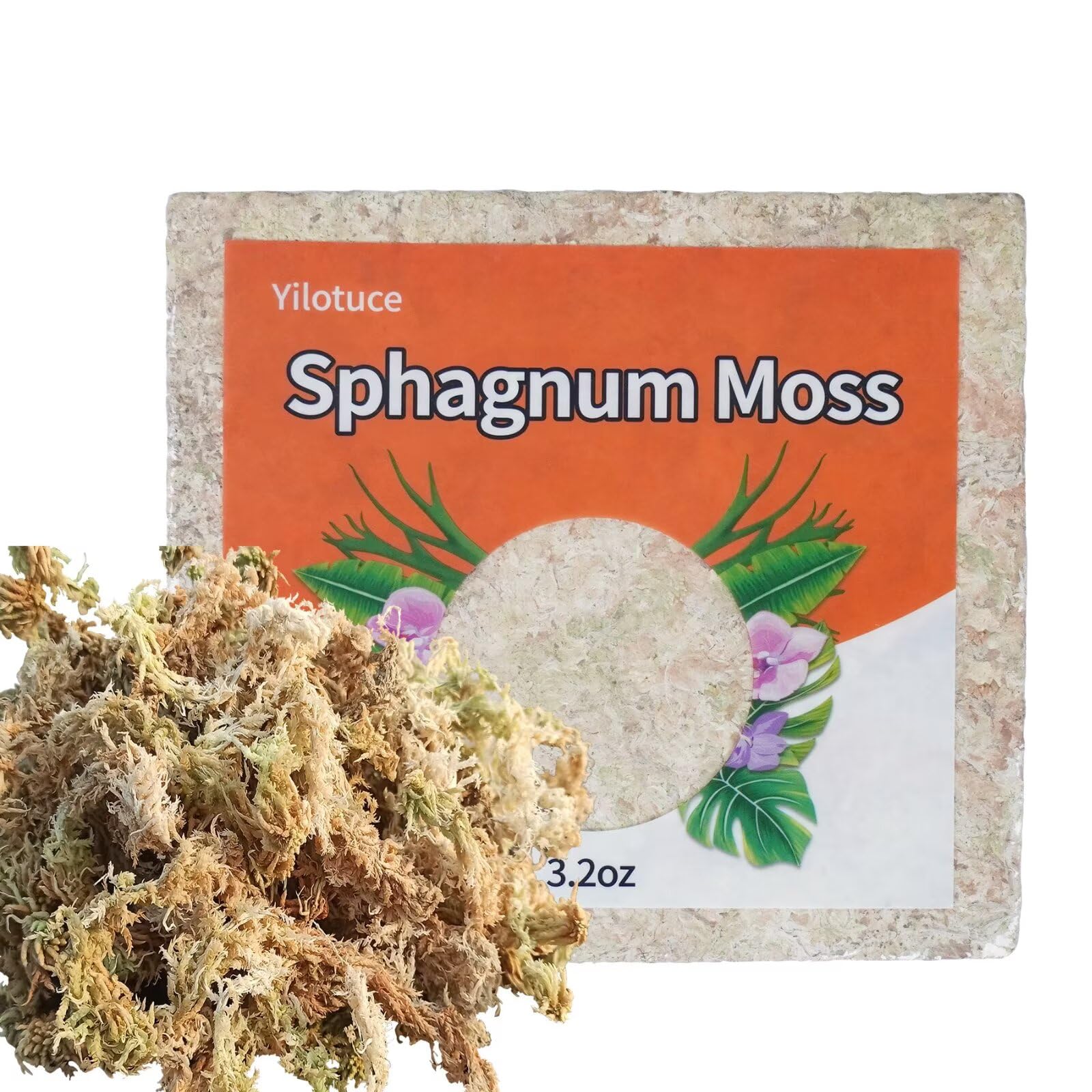 Yilotuce orchid moss brick ready to soak for orchid potting and moisture control
