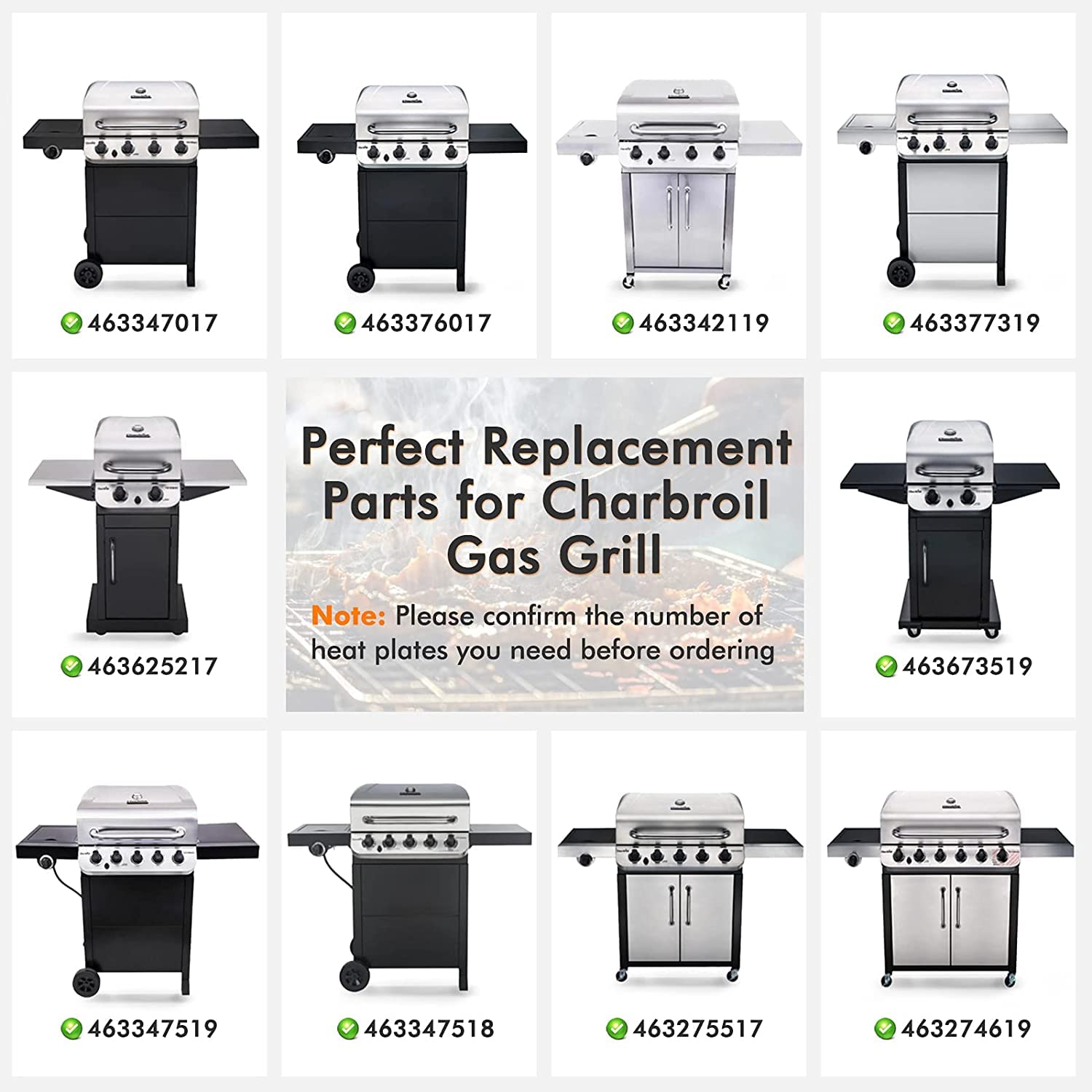 Yiming heat plates for Char-Broil Performance 5 Burner promote even heat distribution and grill protection.