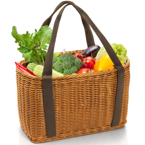 YIMITEE wicker basket open top with handles, ideal for picnics and light loading