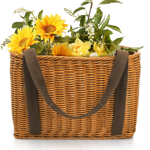 YIMITEE wicker basket side view highlights reinforced rim and portable handles