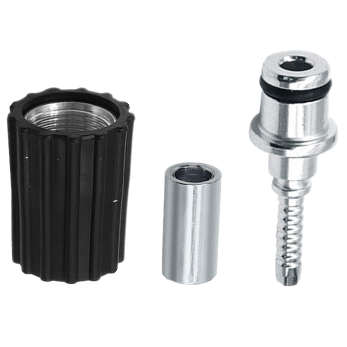 Yimluofa hose repair kit connector closeup shows rust-resistant metal for high-pressure use.