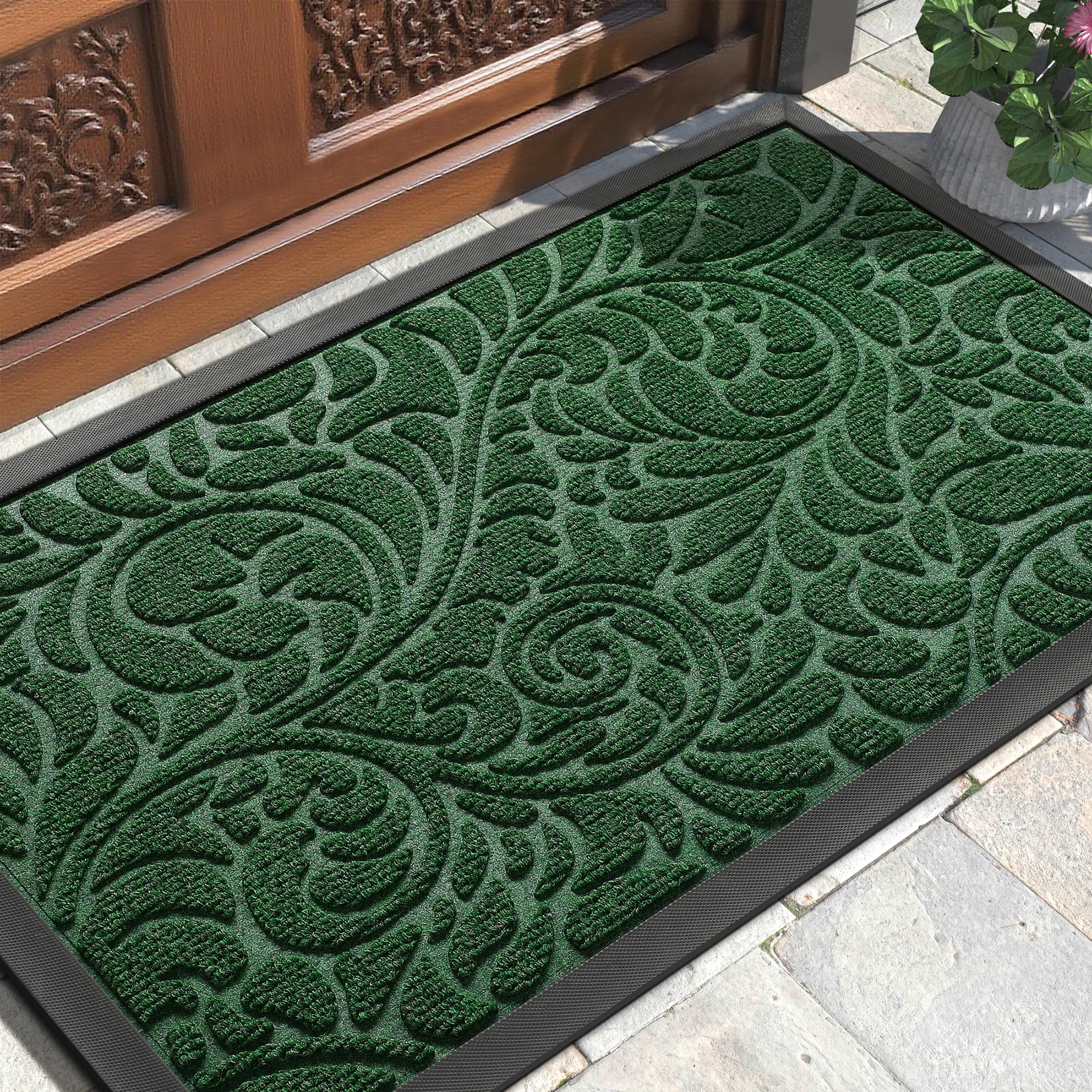 Yimobra door mat outside entrance showing dirt-trap grooves for cleaner floors