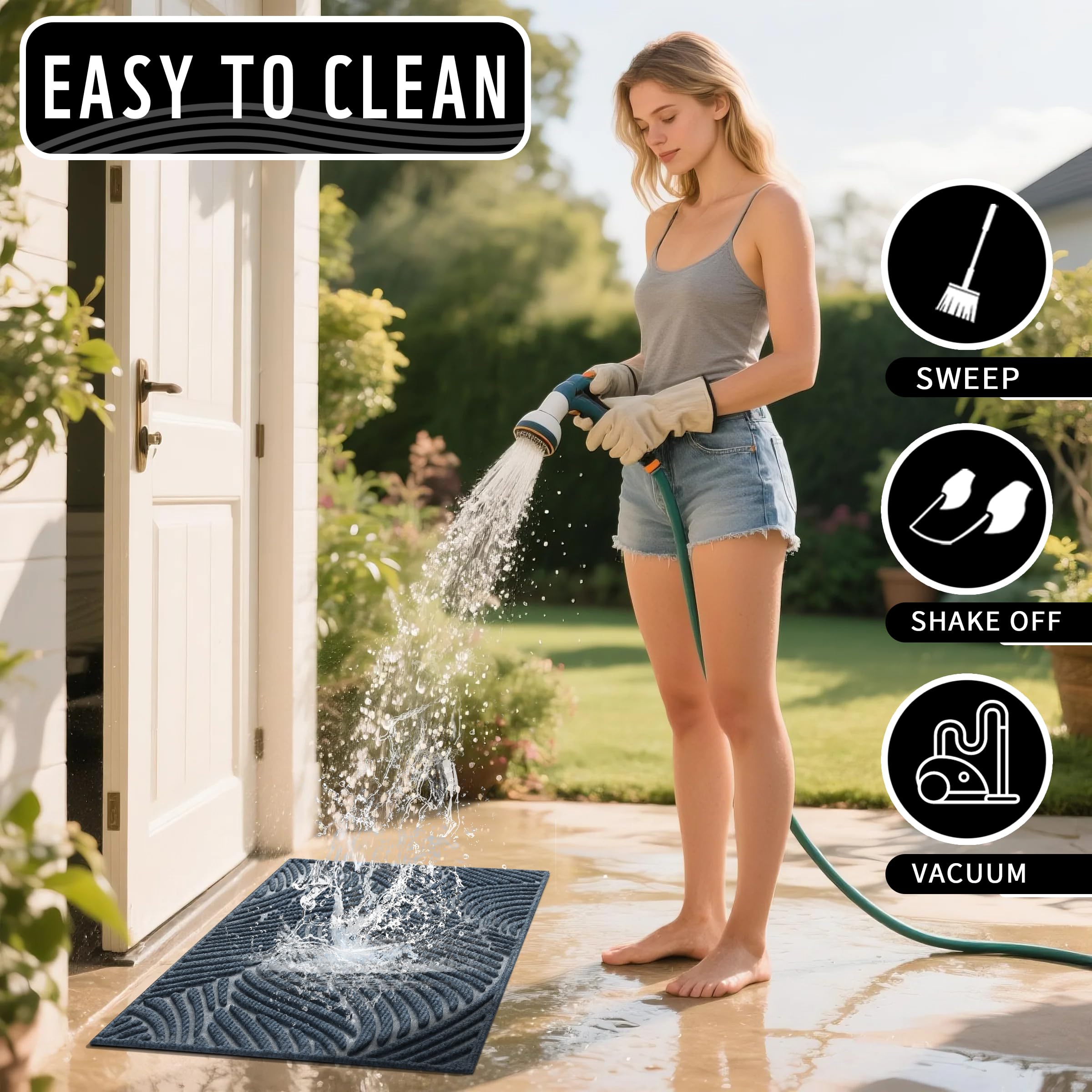 Yimobra 29.5x17 blue mat offers easy cleaning and quick drainage.