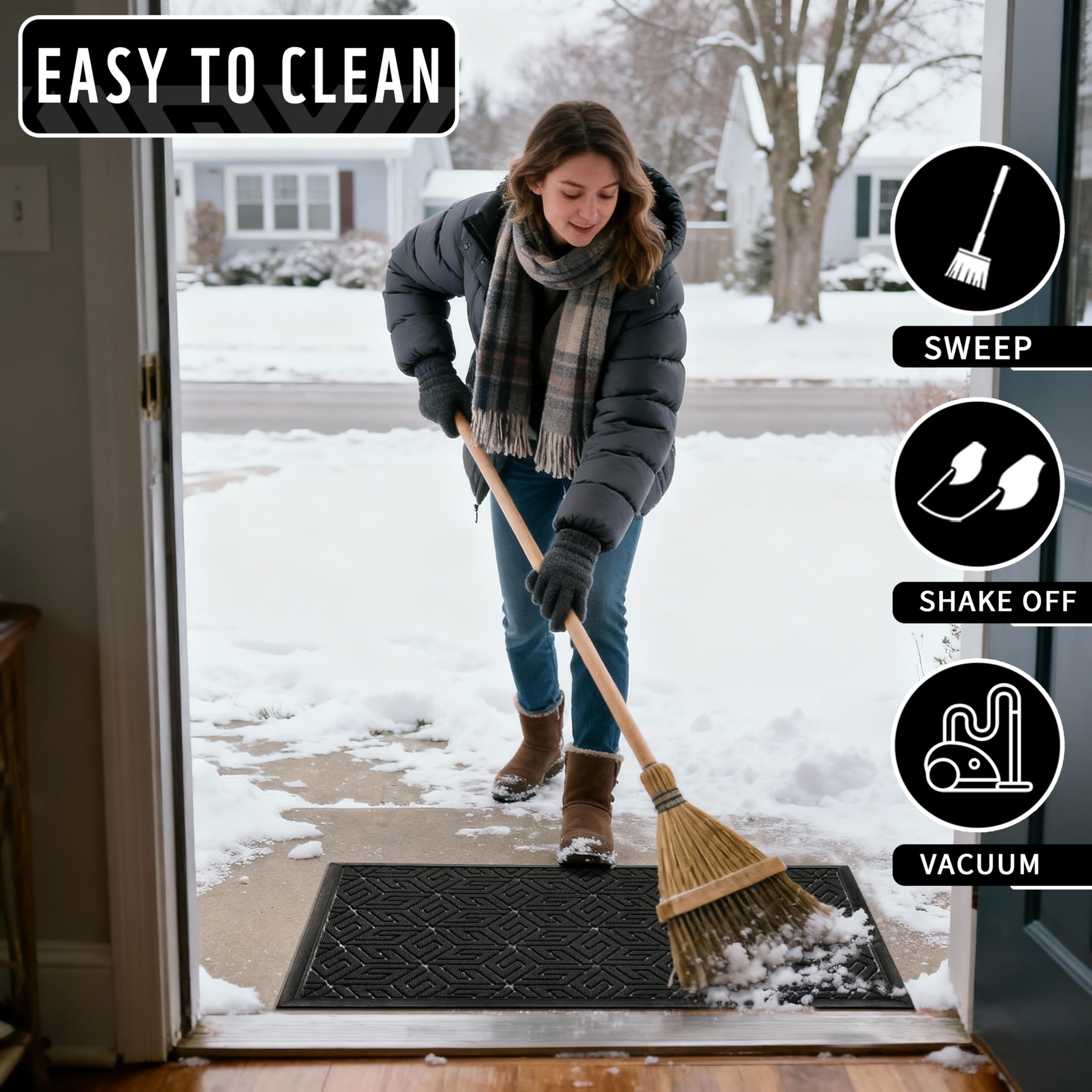 Yimobra doormat easy to clean with hose or vacuum after heavy use.