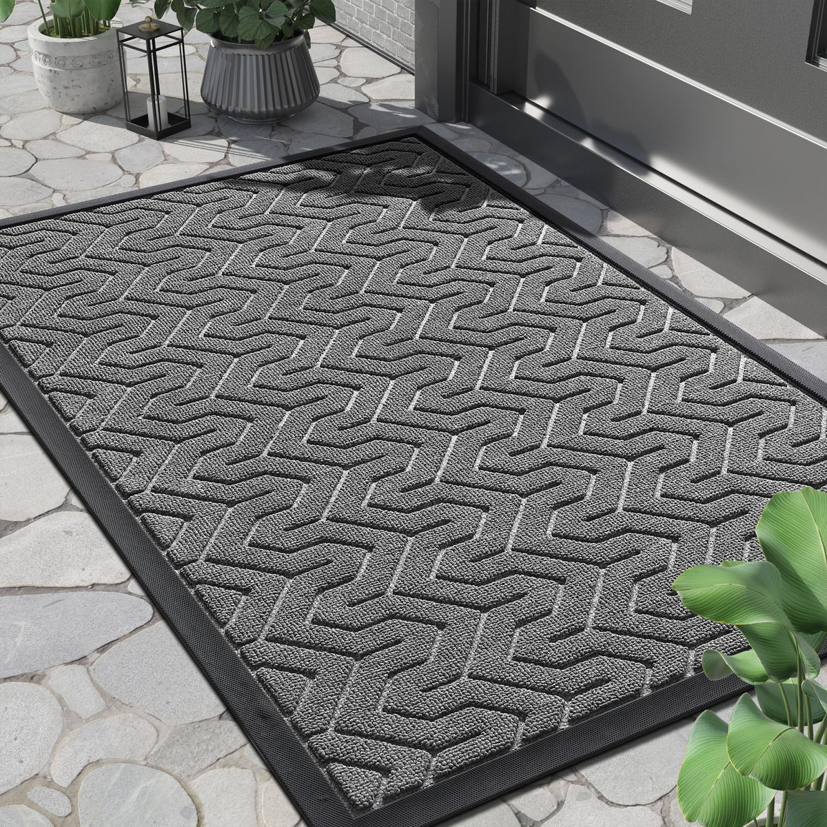 Yimobra front door mat with 29.5x17 entrance grey, traps dirt for a cleaner entry.