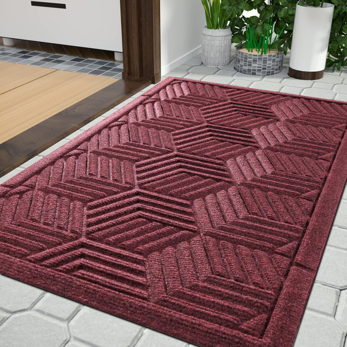 Yimobra front door mat with 3D grooves traps mud at your threshold.
