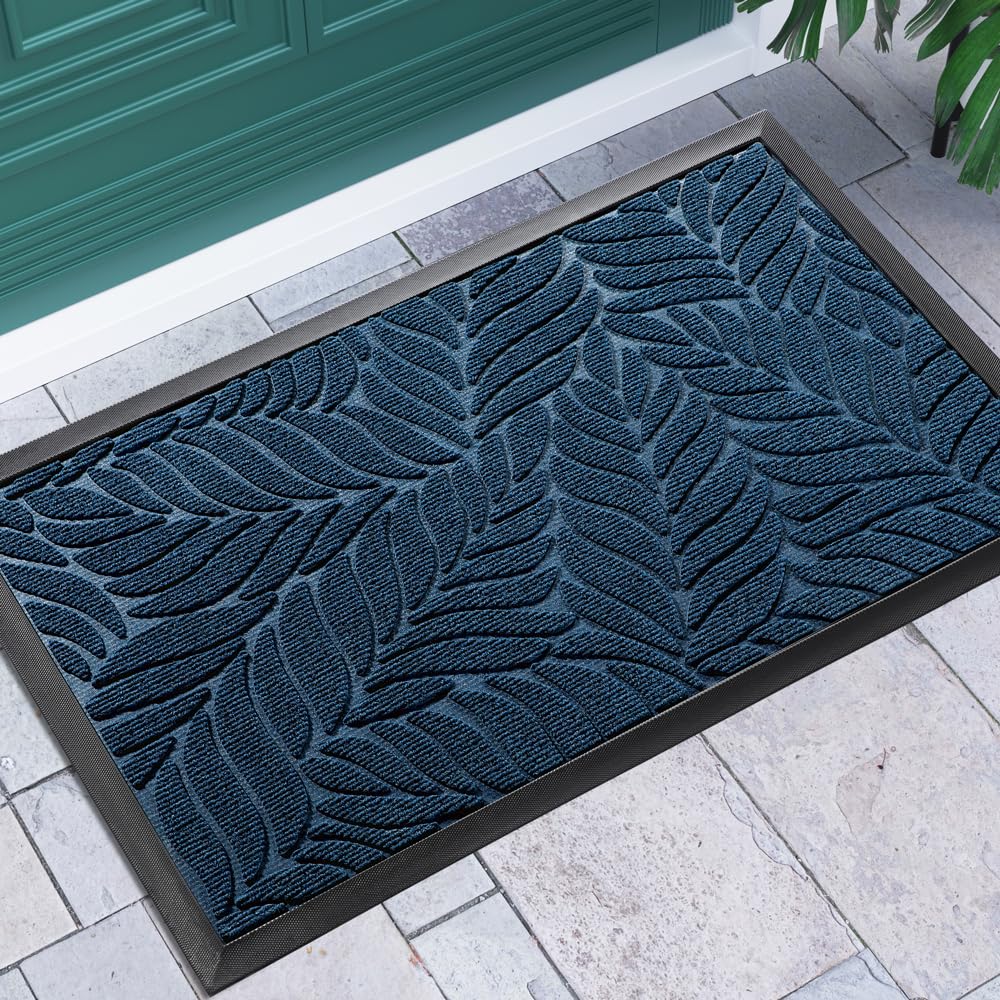 Yimobra front door mat with leaf-pattern design traps debris and welcomes guests.