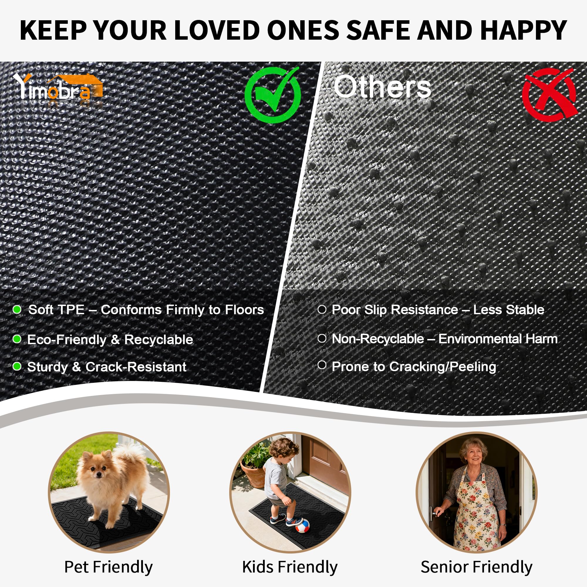 Yimobra heavy-duty door mat in black endures heavy foot traffic without fading