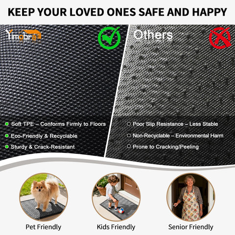 Yimobra heavy-duty door mat with rubber border withstands outdoor use.