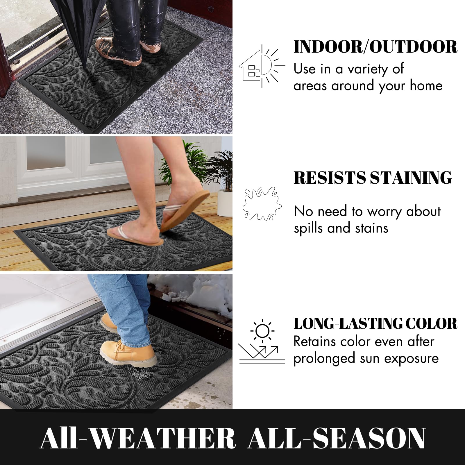Yimobra heavy-duty front door mat in grey complements any entryway