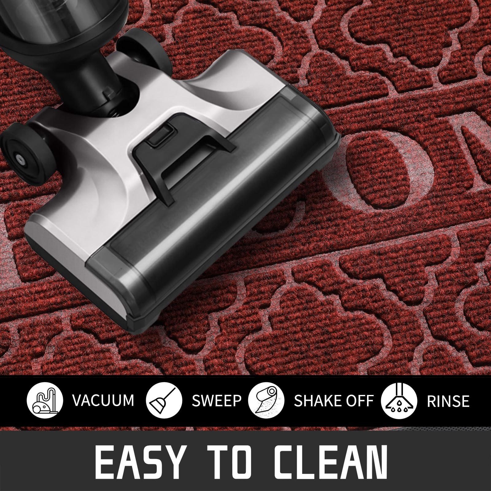 Yimobra outdoor door mat cleans easily, removing surface dirt with a quick sweep