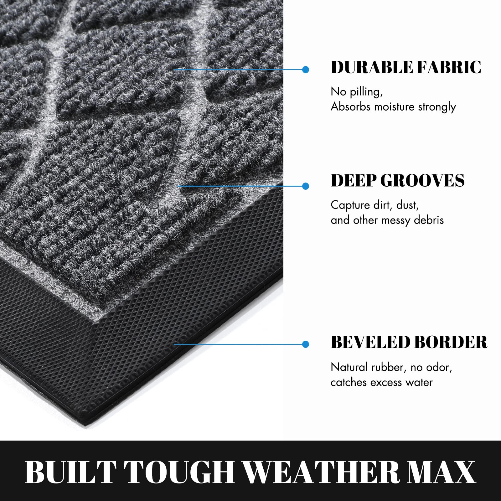 Yimobra outdoor doormat all-season use withstands weather while trapping debris.