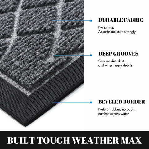 Yimobra outdoor doormat all-season use withstands weather while trapping debris.