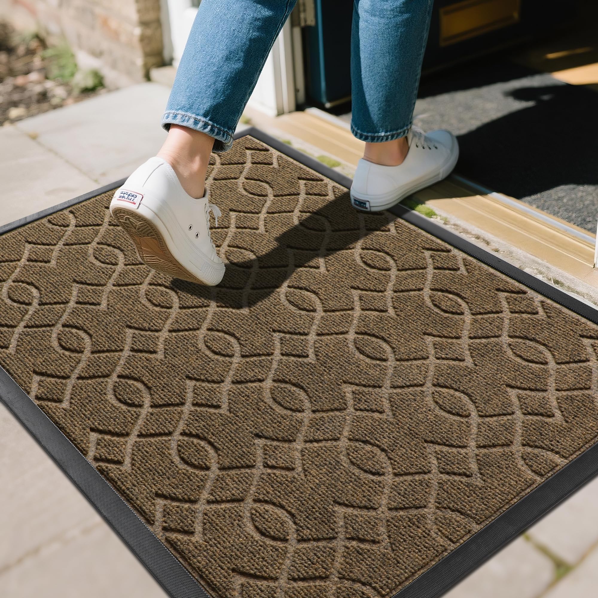 Yimobra outdoor mat at the front door capturing dirt and moisture effectively