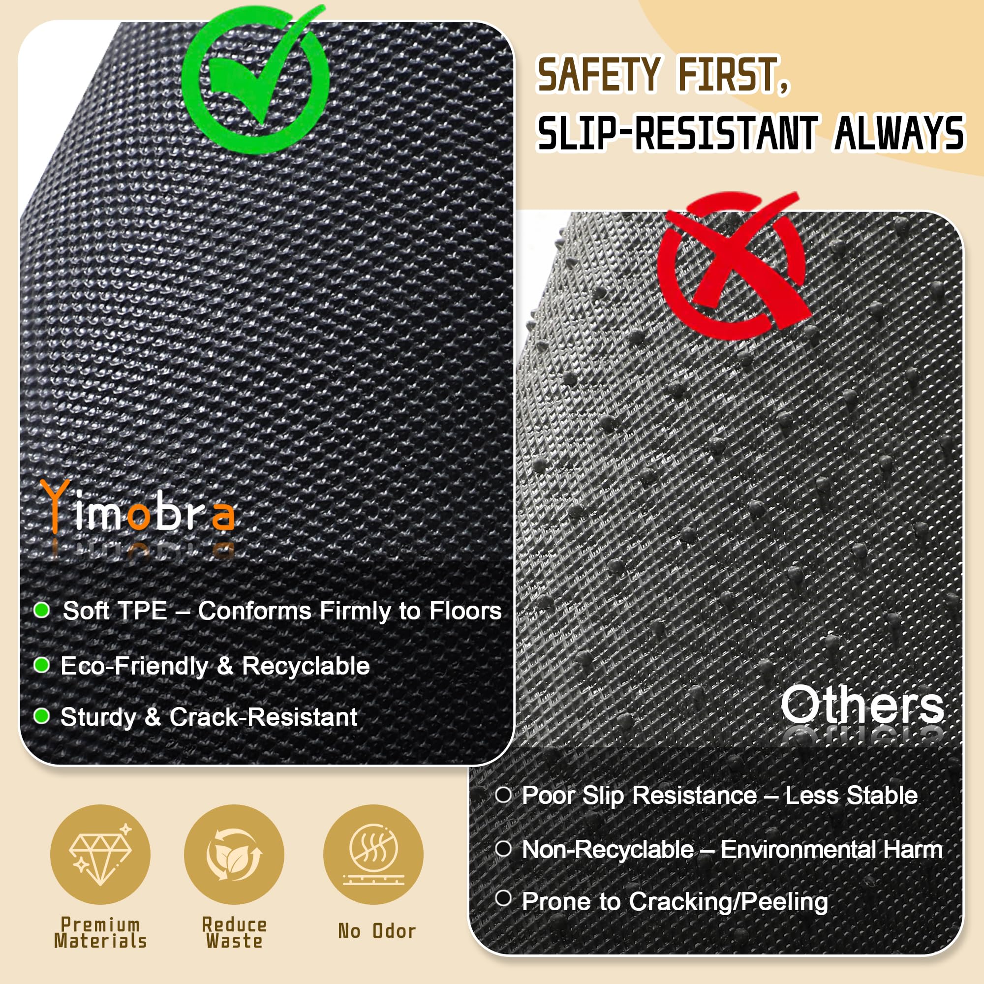 Yimobra outdoor mat with non-slip bottom prevents slips.