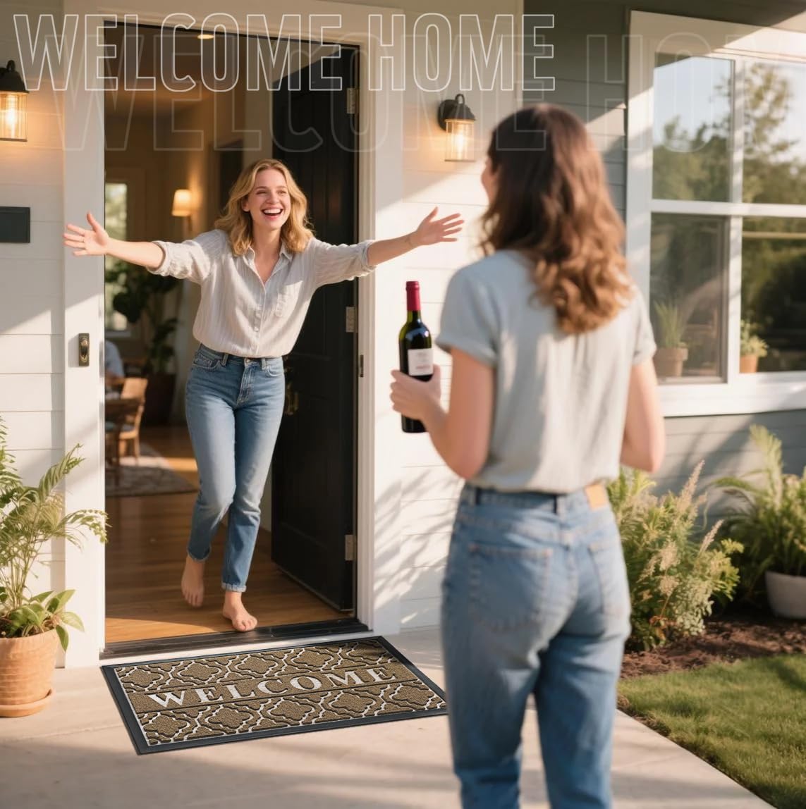Yimobra Welcome Mat all-weather design with non-slip backing ensures secure footing.