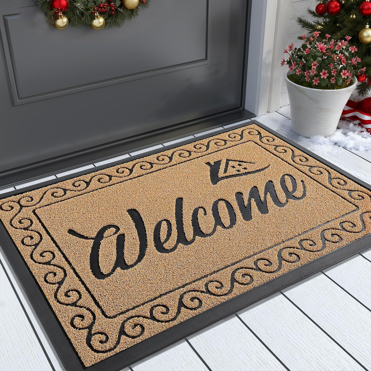 Yimobra artificial-grass welcome mat traps dirt at the entryway.