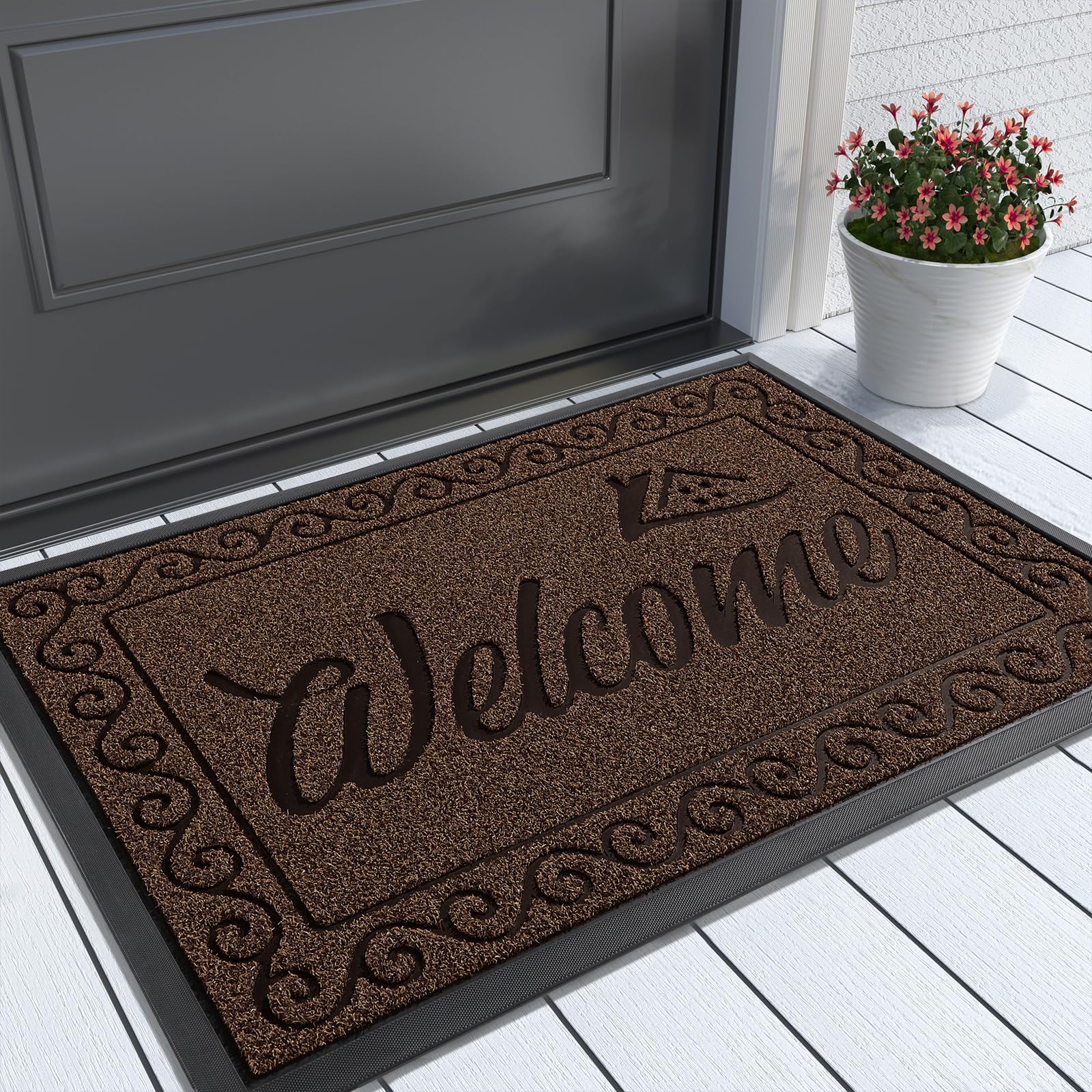 Yimobra Welcome Mat dirt-trapper traps dirt at the doorway, reducing indoor mess.