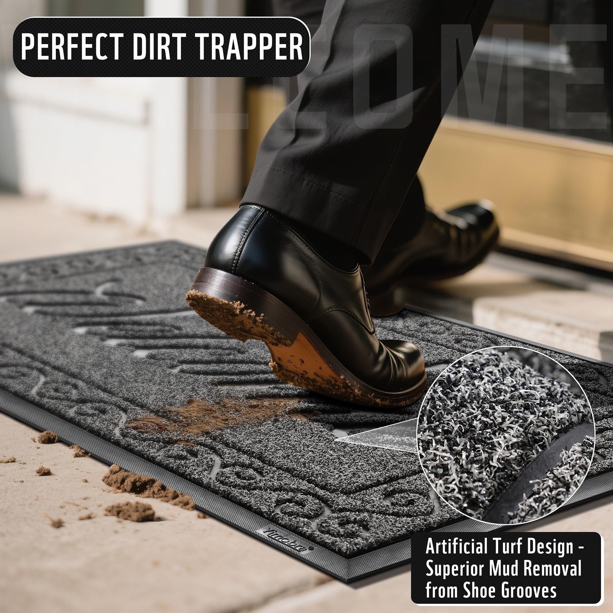 Yimobra welcome mat easy-clean surface, simple to vacuum, shake, or rinse