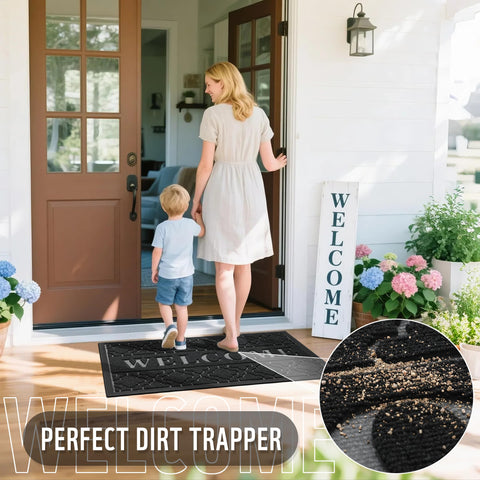Yimobra Welcome Mat easy cleaning with broom or rinse under water.