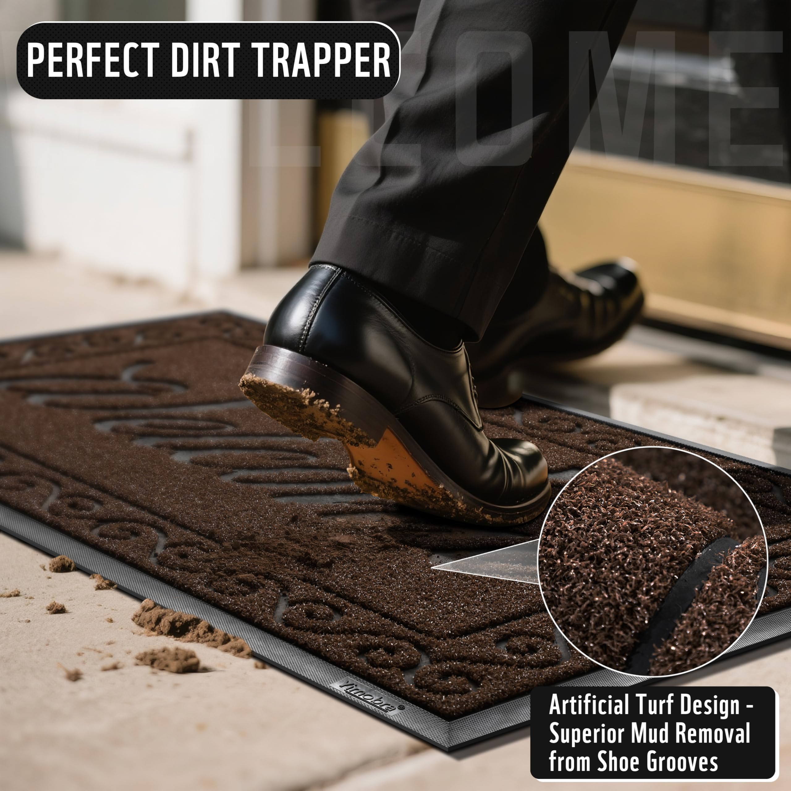 Yimobra Welcome Mat easy-clean surface cleans with a brush or hose.