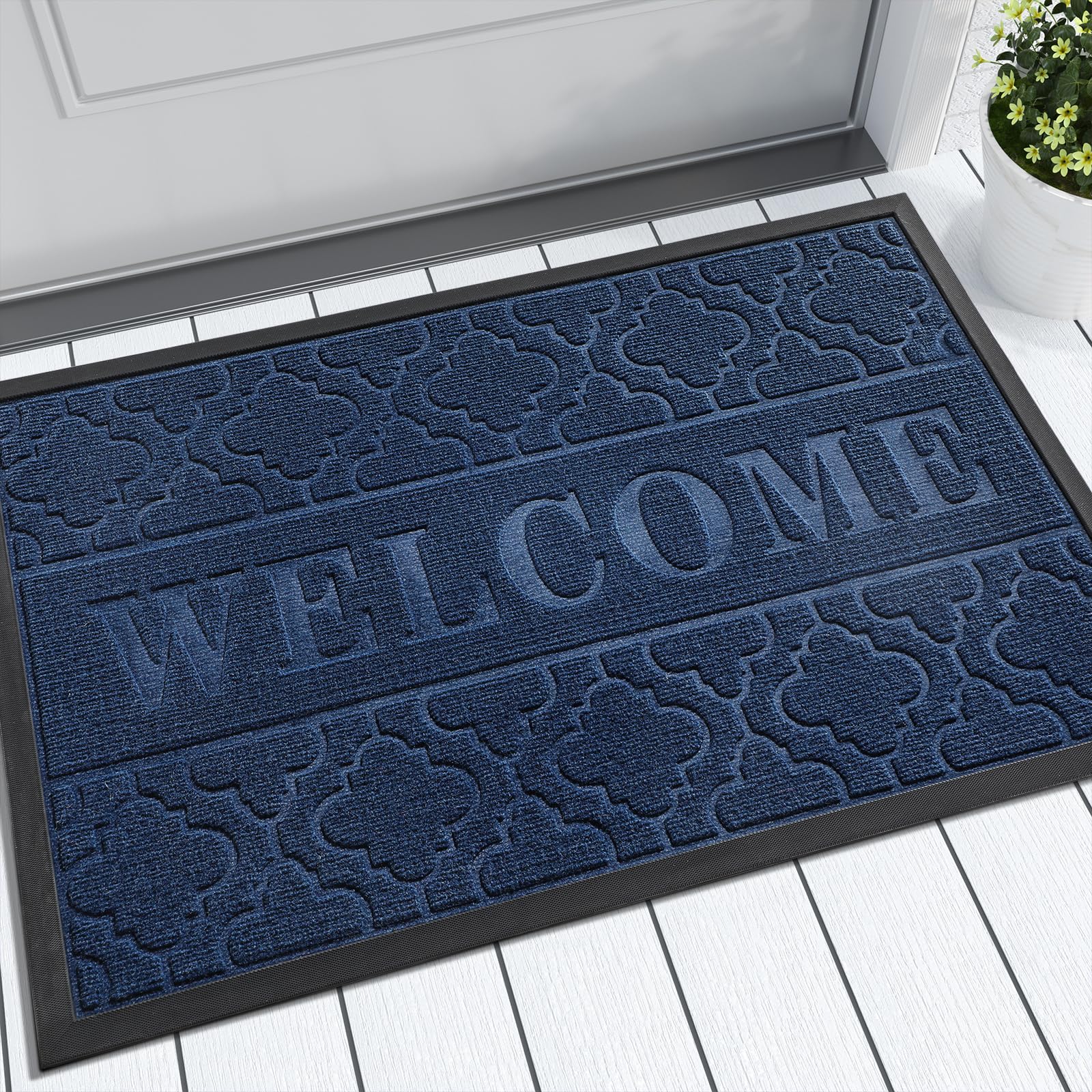 Yimobra Welcome Mat with groove pattern traps dirt at the doorstep.