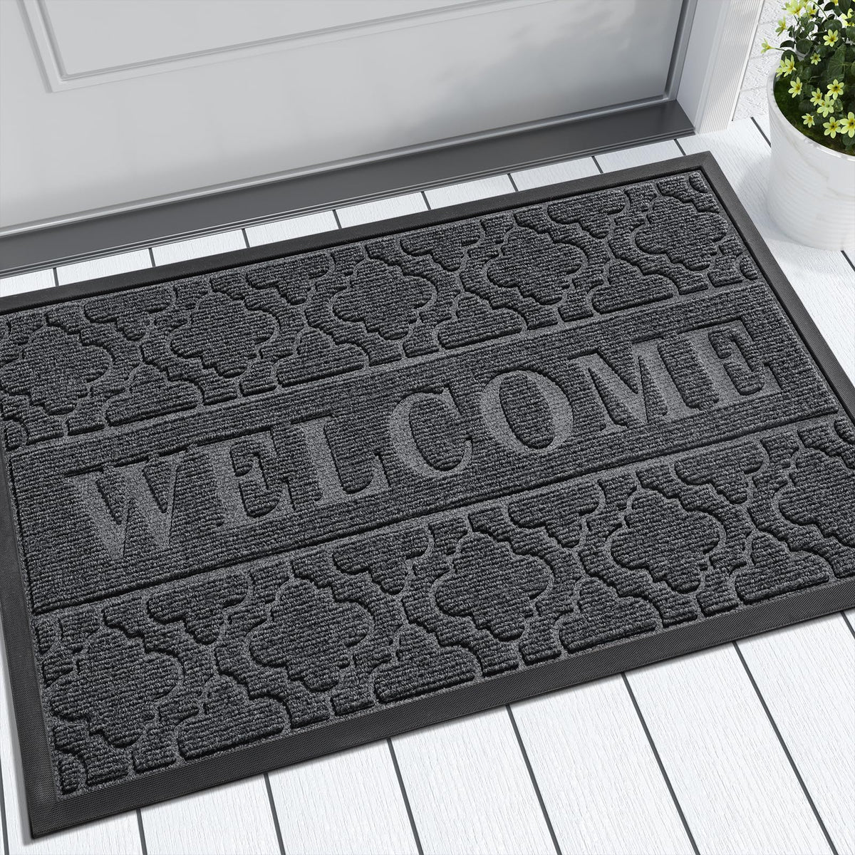 Yimobra Welcome Mat with groove pattern traps dirt at the doorstep