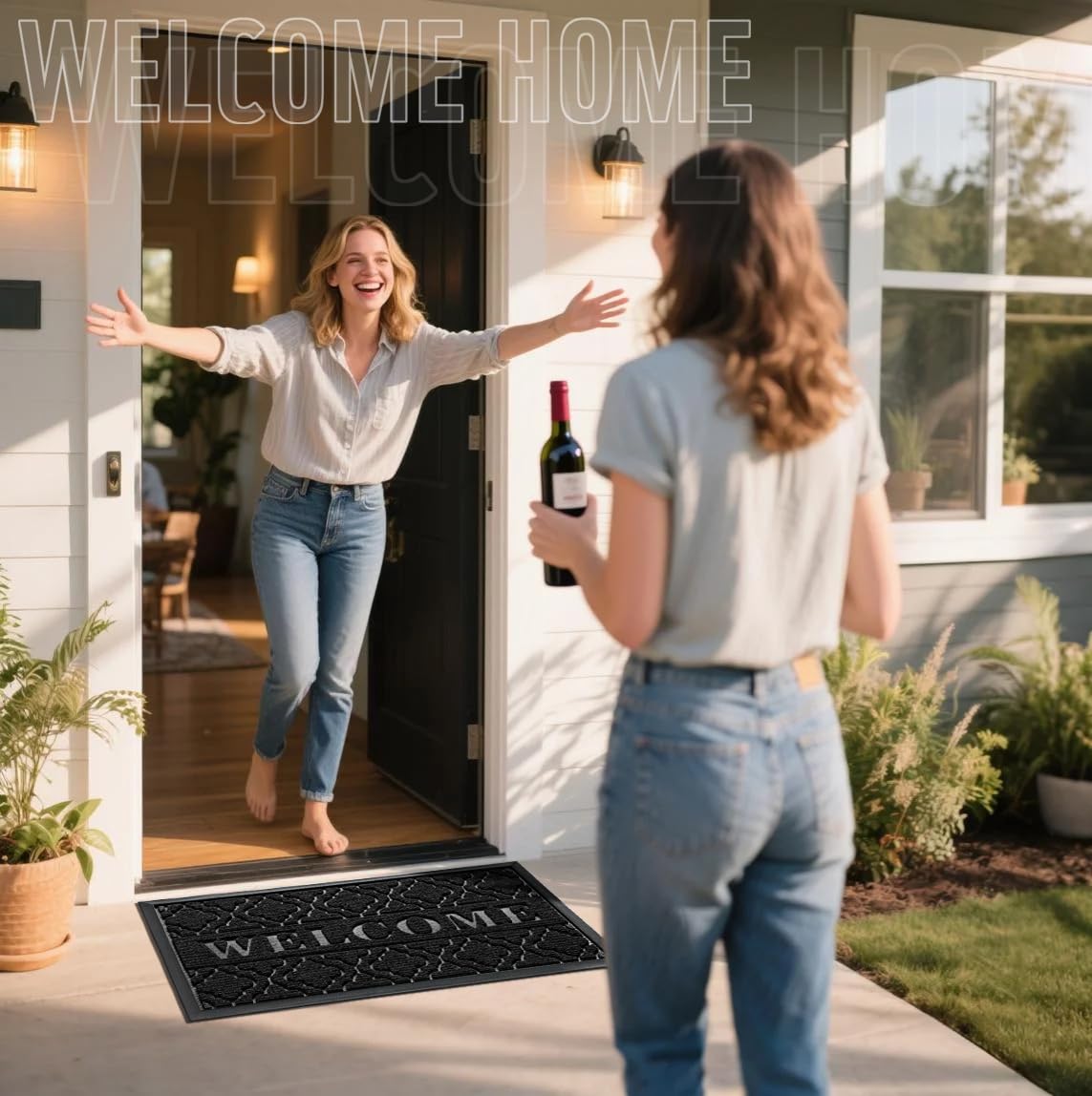 Yimobra mat with non-slip backing stays securely on indoor or outdoor floors.