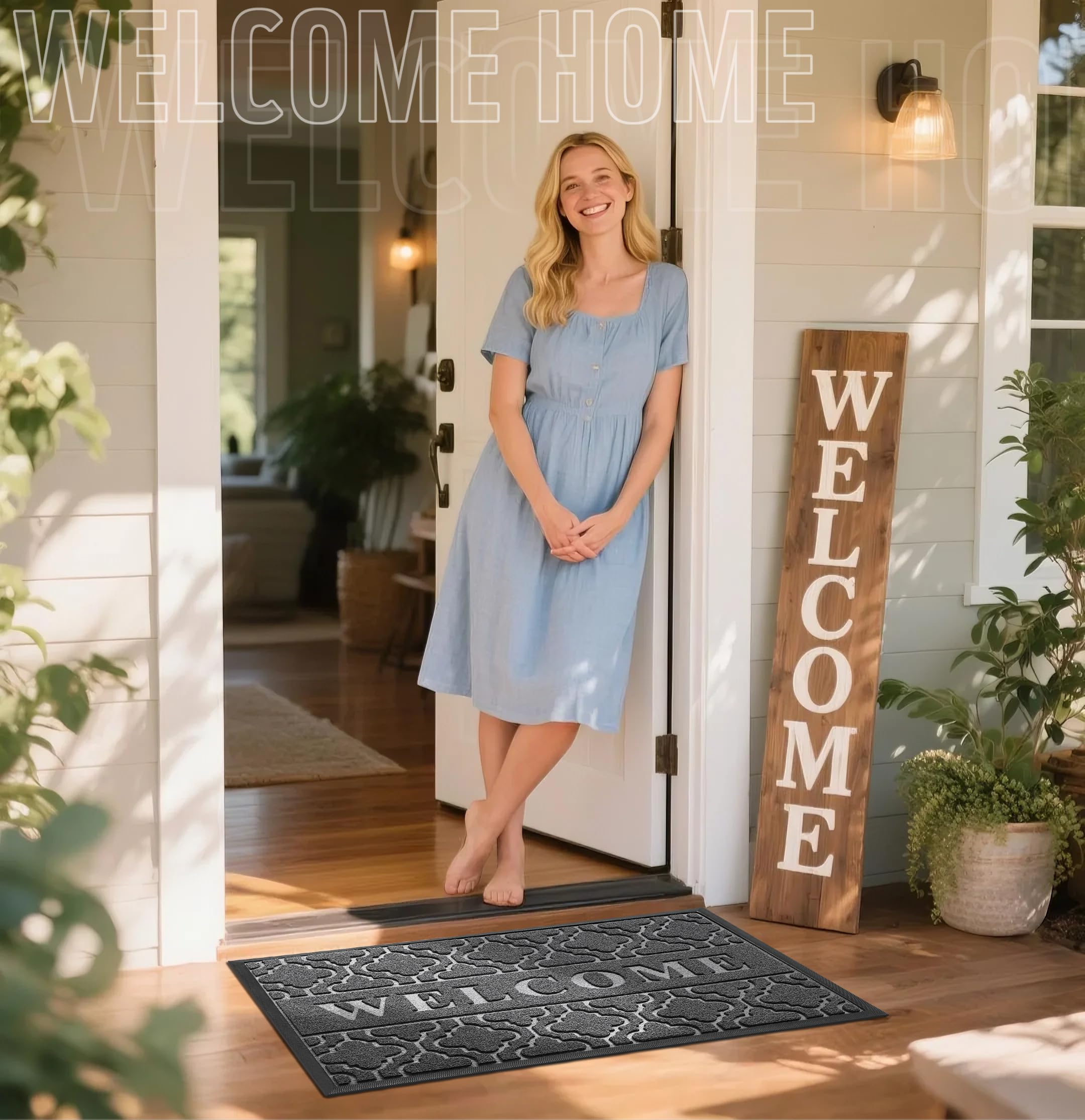 Yimobra Welcome Mat non-slip backing stays secure on any floor