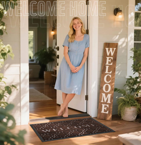 Yimobra Welcome Mat shows non-slip backing for secure placement on any floor.