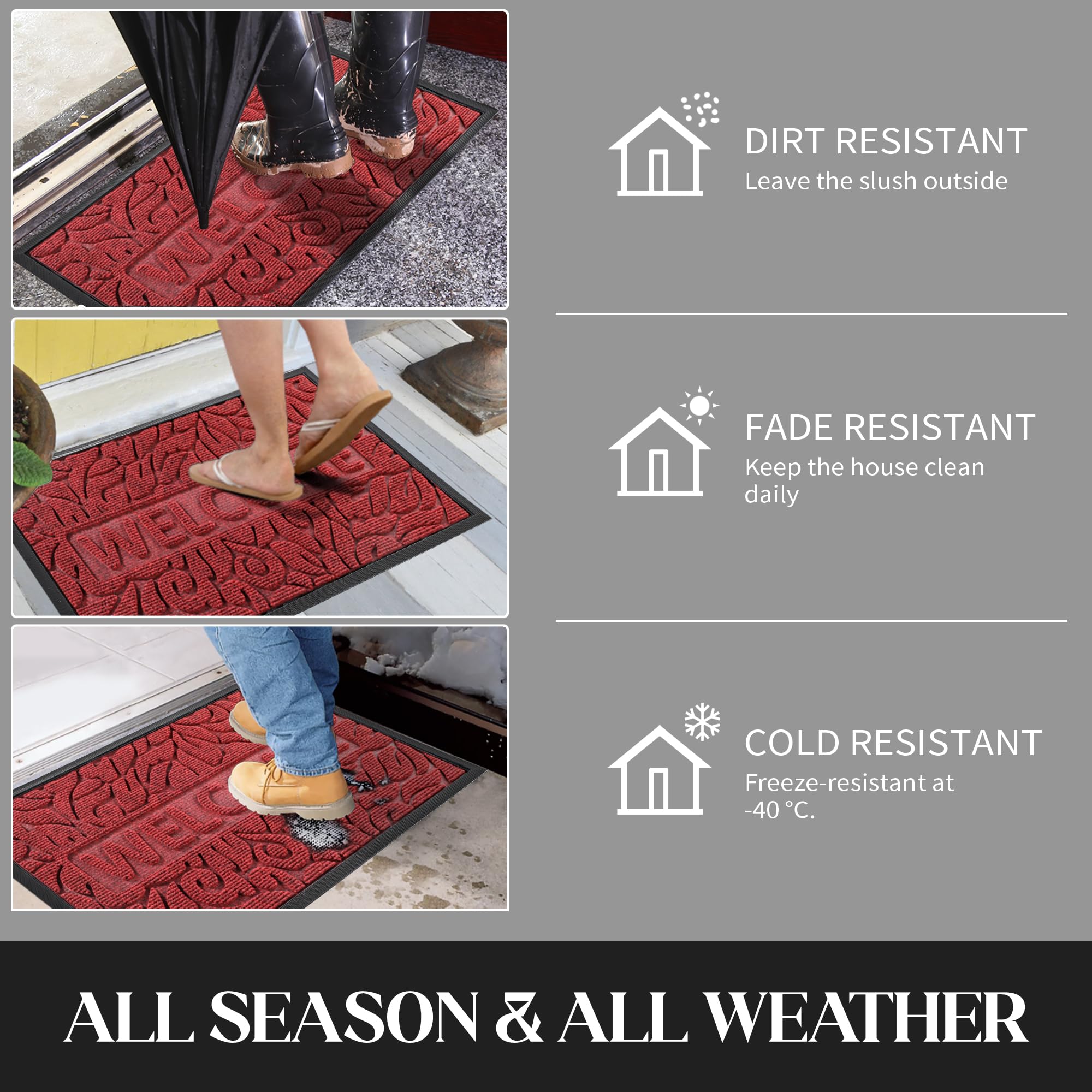 Yimobra mat in wine red adds curb appeal while guarding floors.