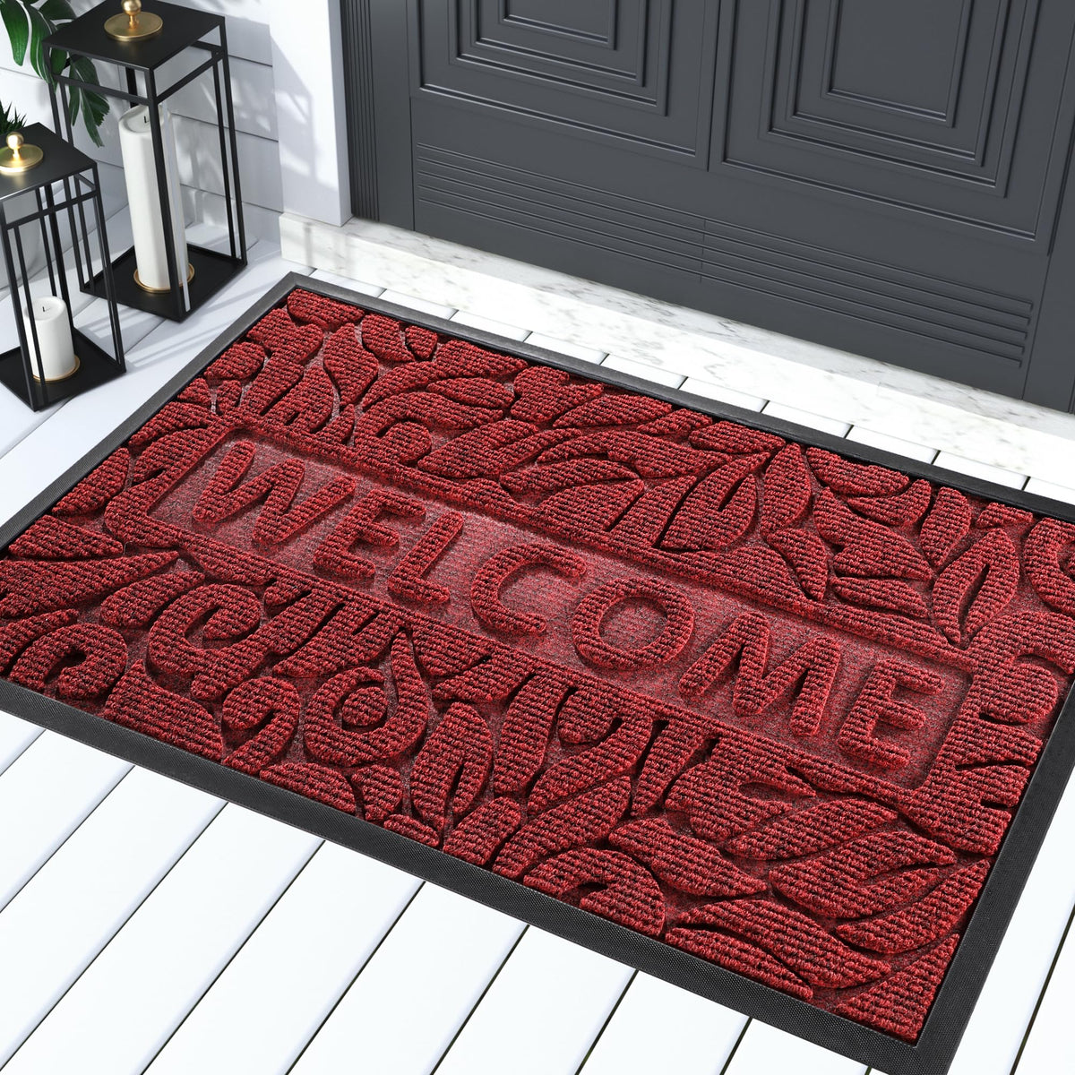 Yimobra Welcome Mat outdoor front view showing durable waterproof surface for busy entryways.