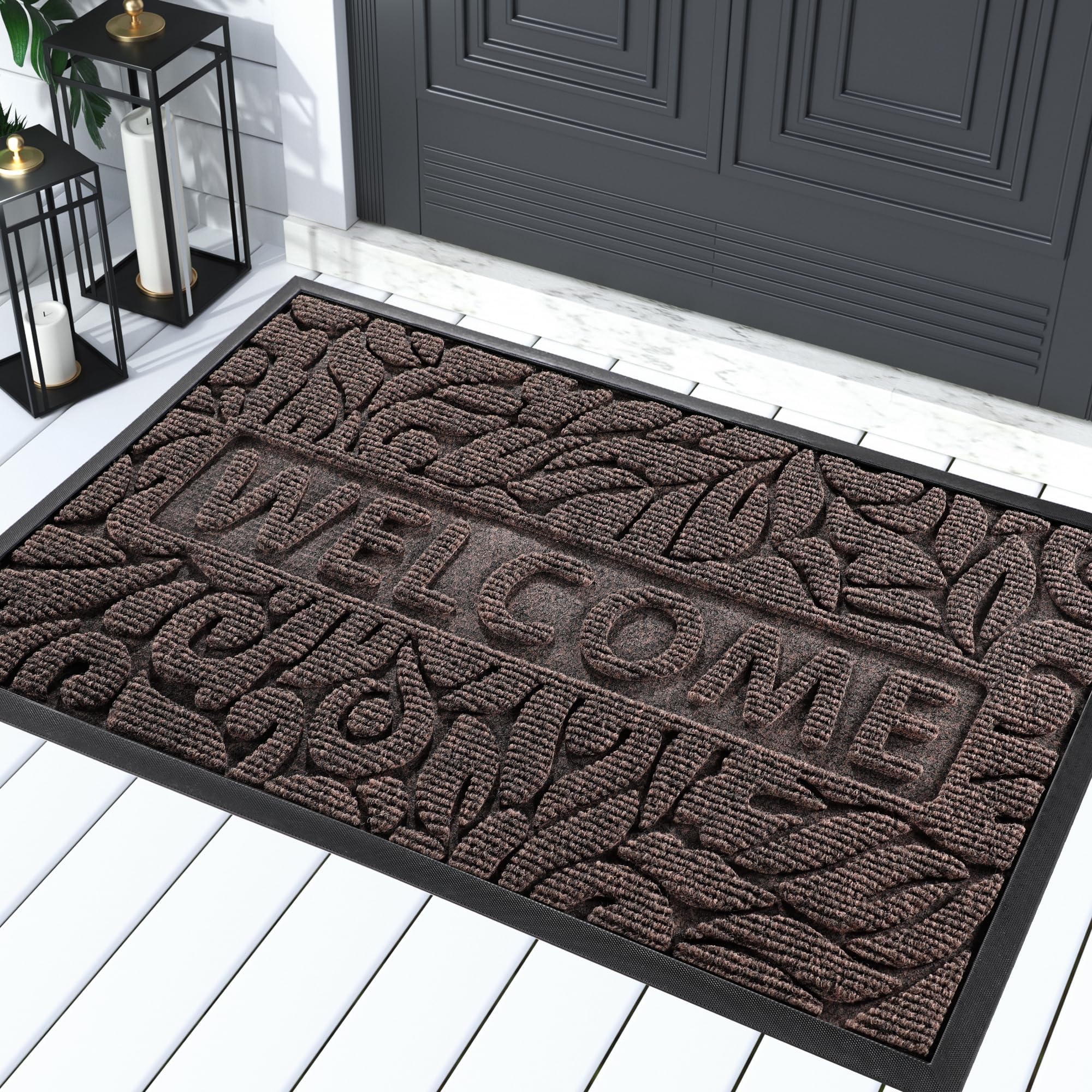 Yimobra outdoor welcome mat 29.5x17 shows durable dirt capture at the threshold.