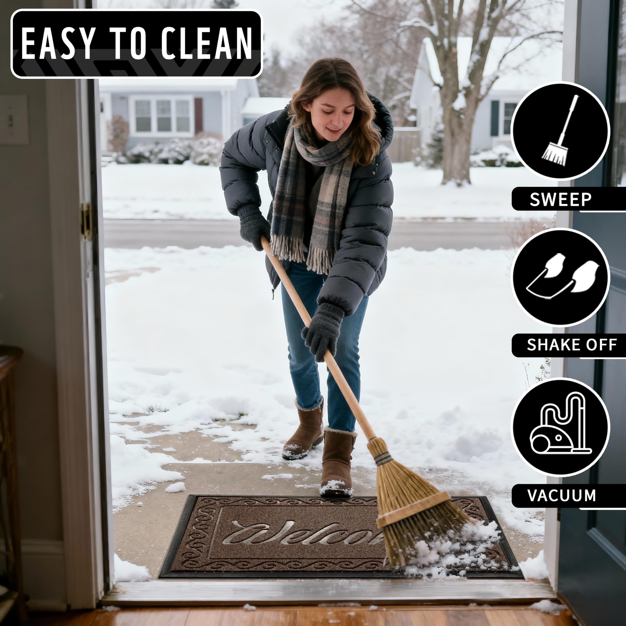 Yimobra Welcome Mat outdoor-indoor-use stands up to weather while maintaining grip.