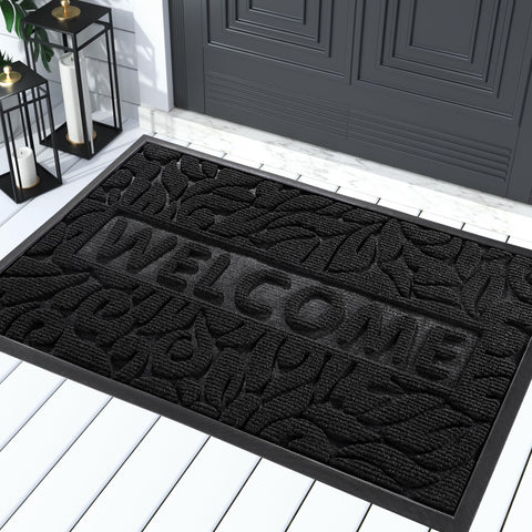 Yimobra outdoor welcome mat with textured pattern helps trap dirt at the doorstep.
