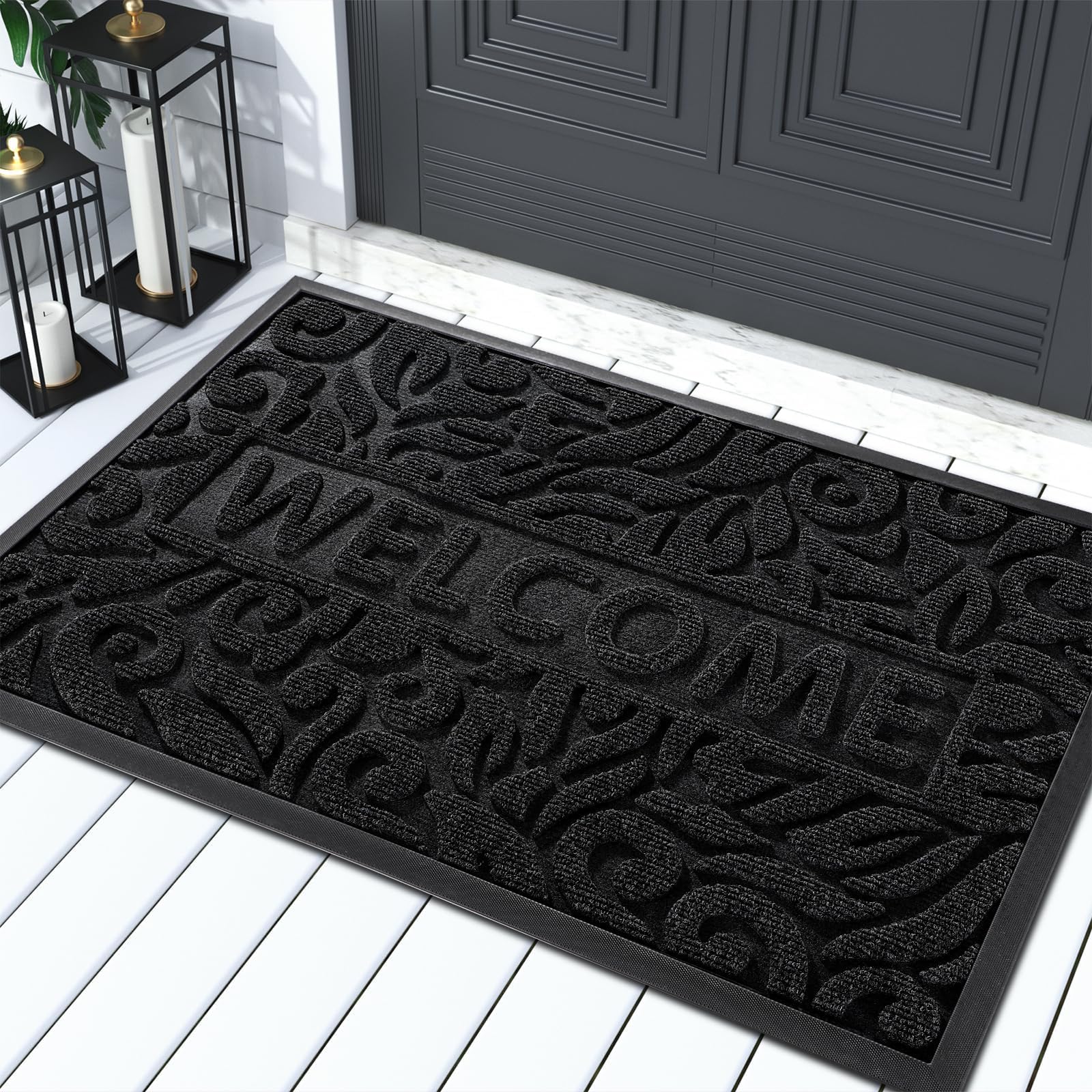 Yimobra welcome pattern dirt-detection mat captures debris at the entry.
