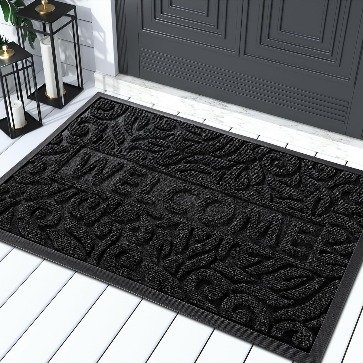 Yimobra welcome pattern dirt-detection mat captures debris at the entry.