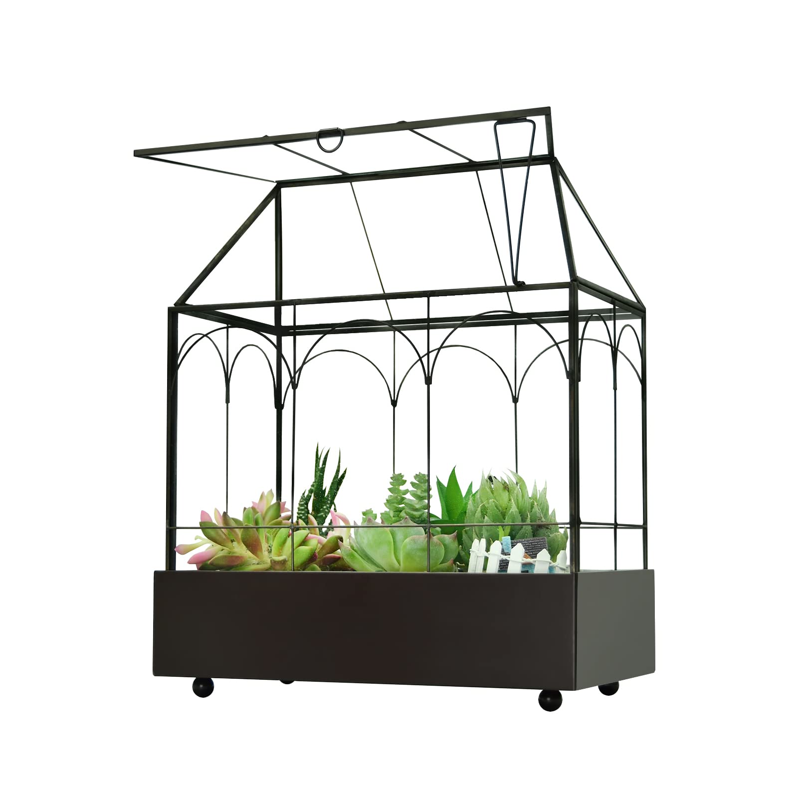 YIMORENCE V brass-tray glass terrarium with wheels for easy repositioning